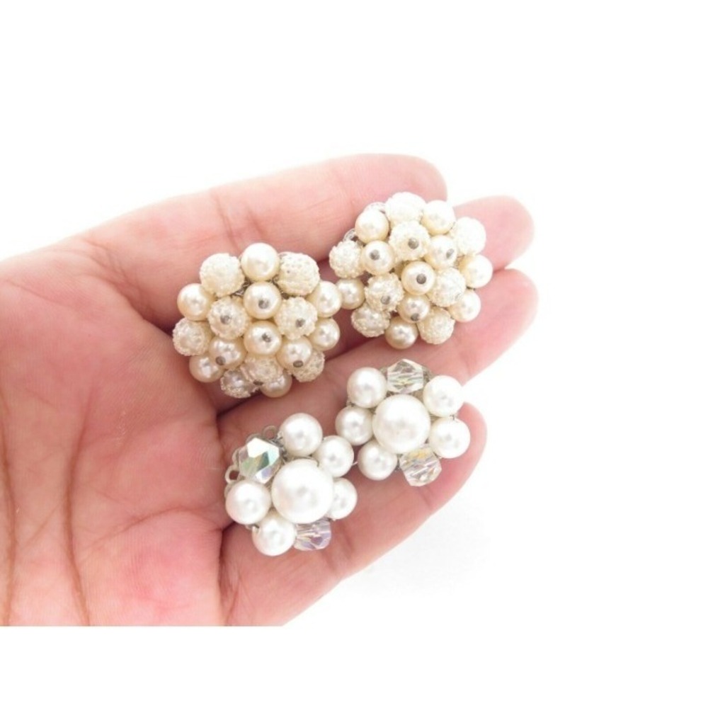 VINTAGE PEARL & CRYSTAL CLUSTER EARRINGS